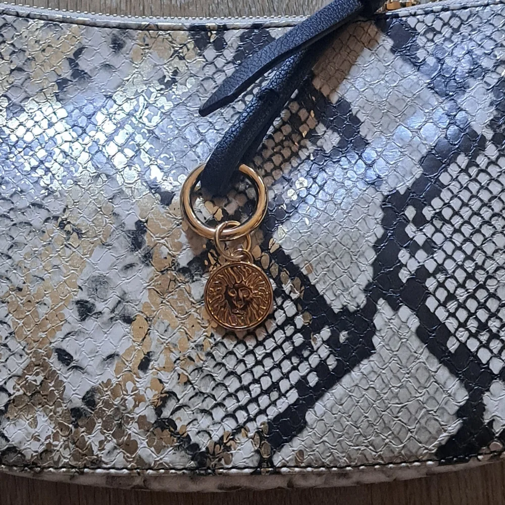 Anne Klein Python Metallic Faux Leather Link Chain Mini Snake Print Bag Purse